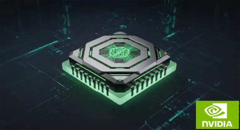شريحة Nvidia ذكاء اصطناعي الجيل القادم مع شعار Nvidia
